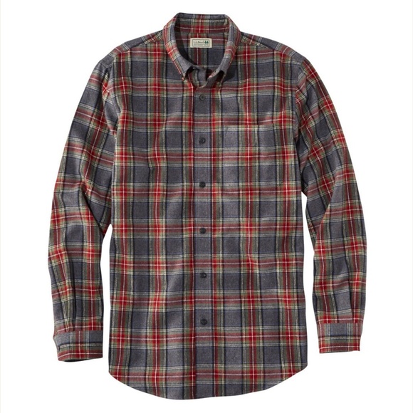 L.L. Bean Slightly Fitted Grey & Red Cotton Flannel Shirt - Picture 1 of 7